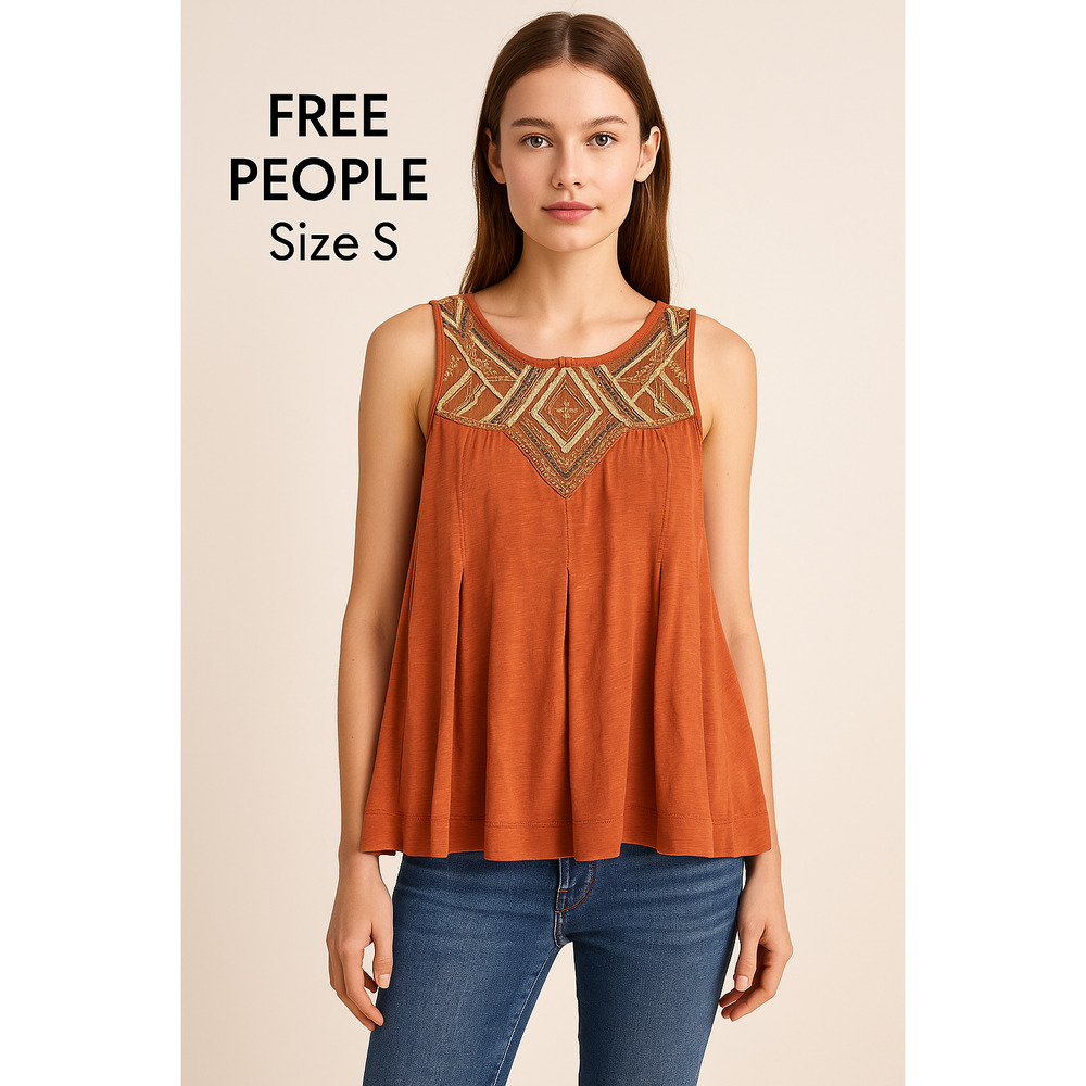 Free People Libertine Metallic Embroidered Open Back Tank – Size Small